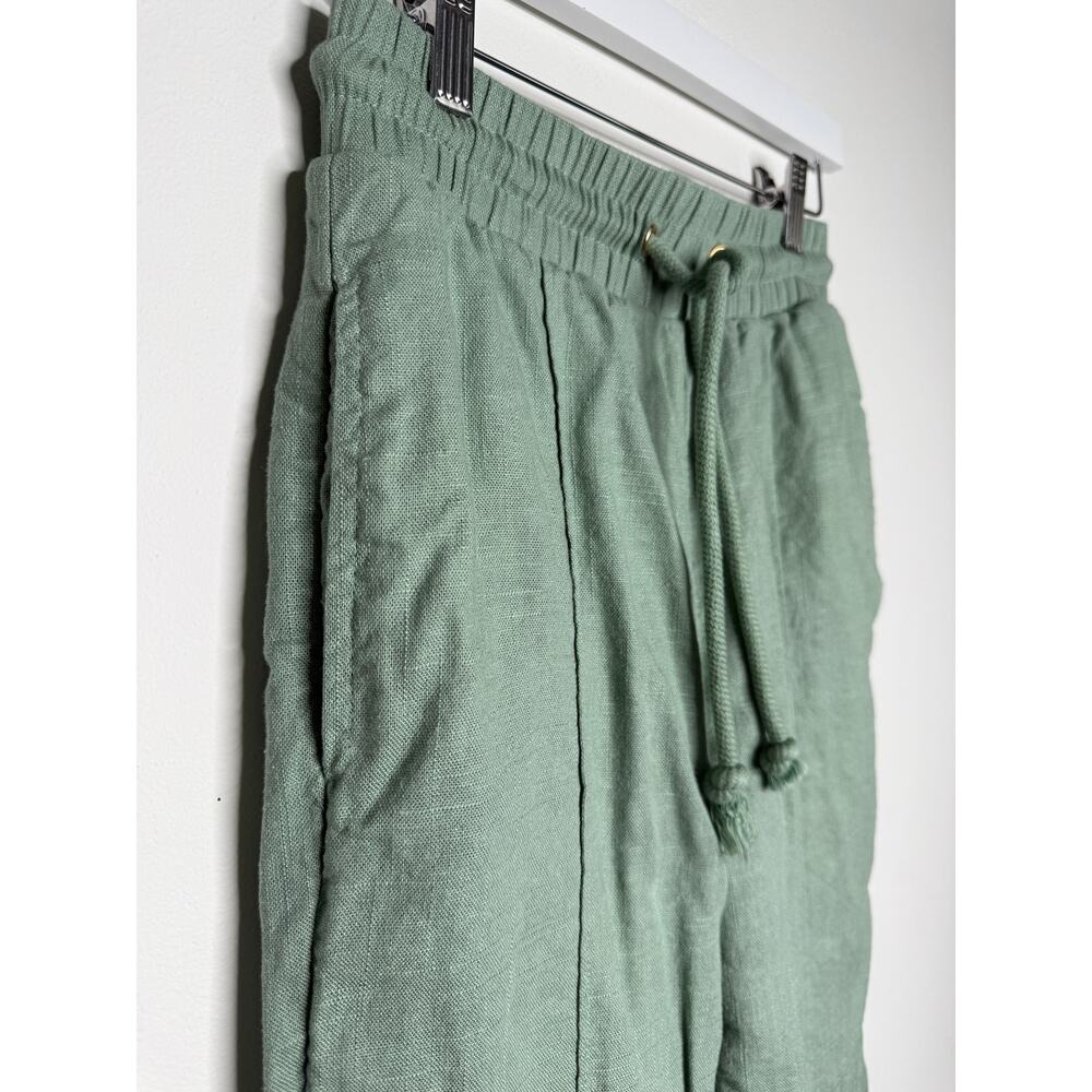 JLUXLABEL Linen Blend Drawstring Pants NWT Sage Green Resort Wide Leg S - Picture 3 of 11